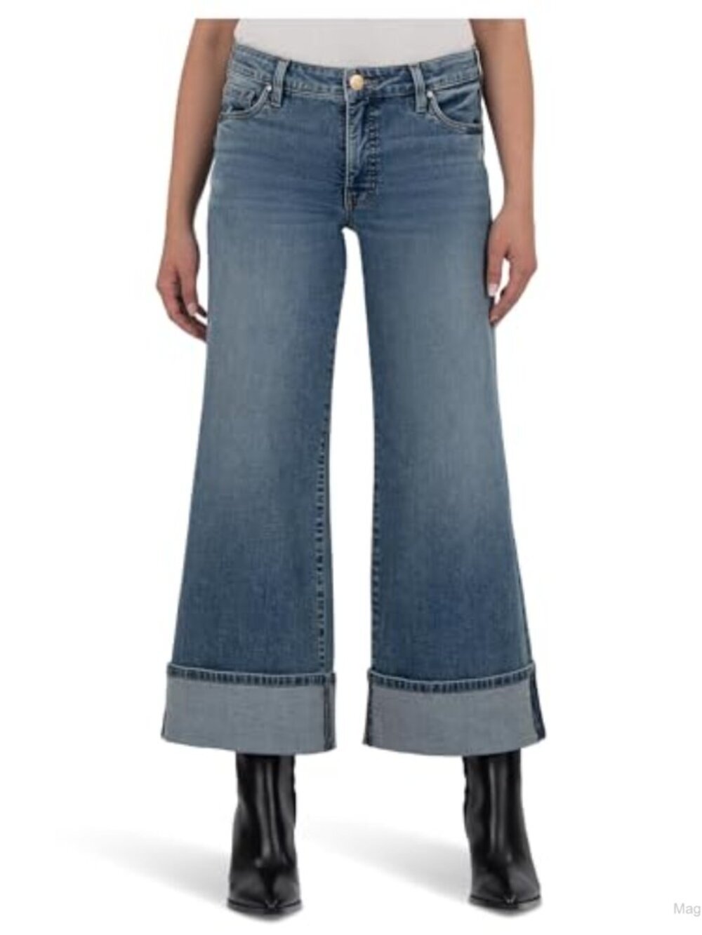 KUT from the Kloth Meg High Rise Wide Leg Jeans Roll Up Hem Stretch
